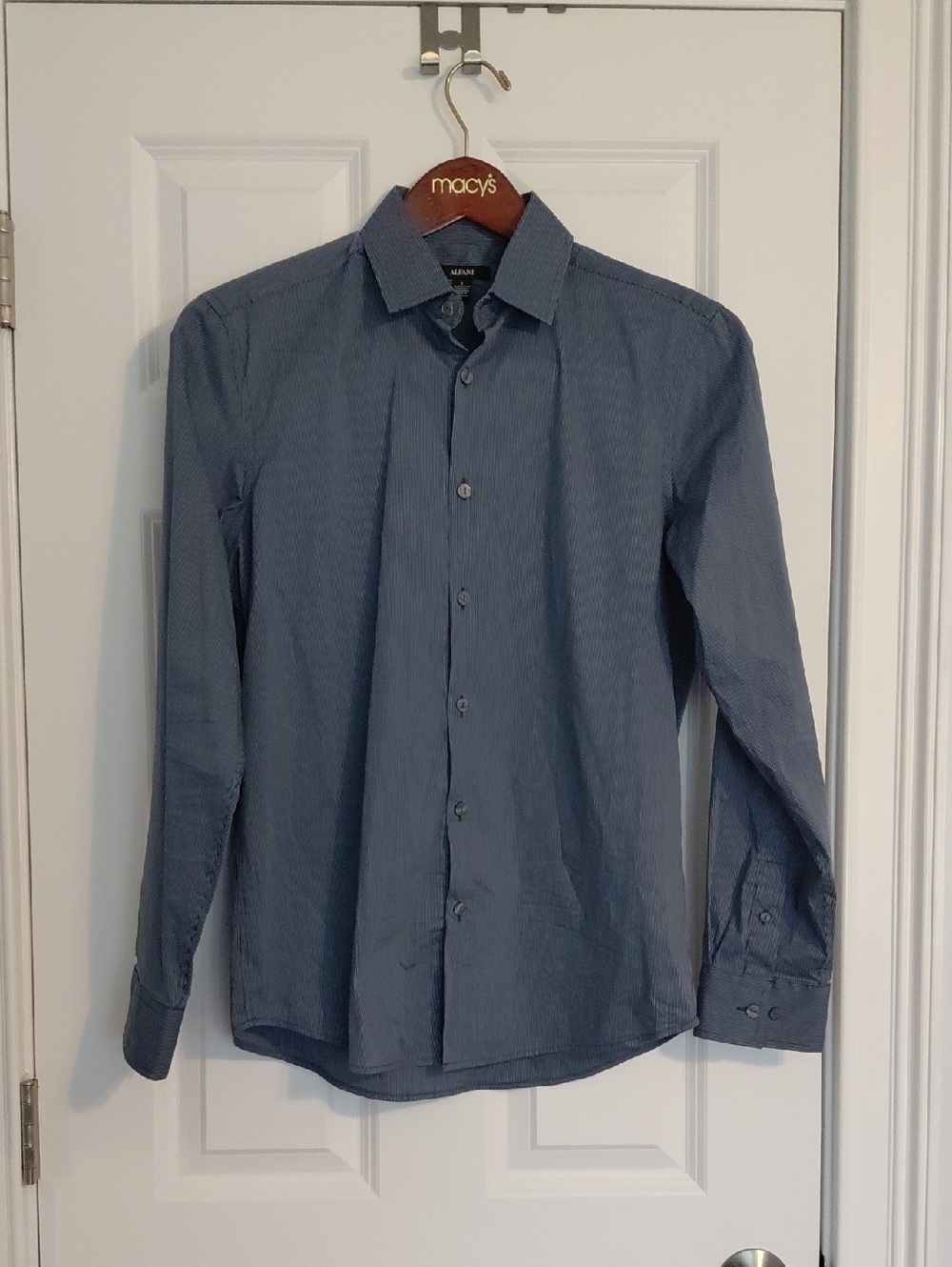 Alfani Navy Micro-Striped Button Down Shirt, Size S